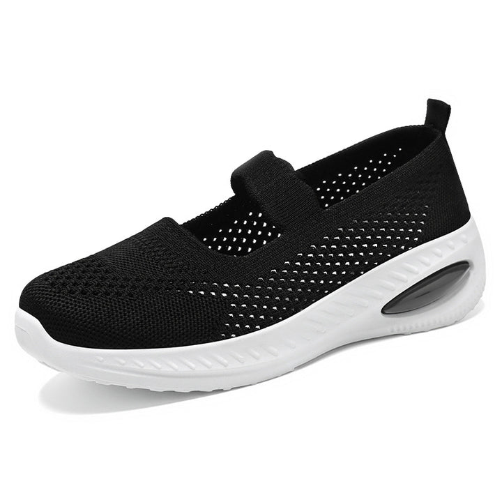 Damen nan atmungsaktiver Strick-Mary-Jane-Sneaker mit elastischem Riemen und sichtbarem Luftkissen-Plateau Echo Archiv