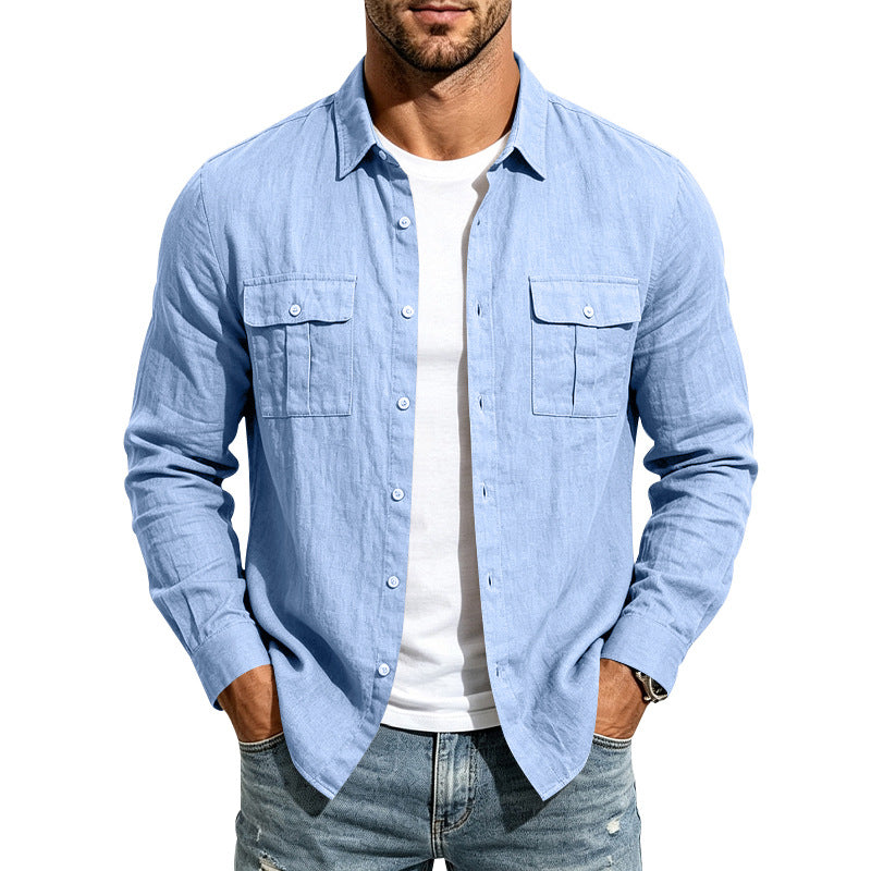 Herren lässiges Langarm-Leinenhemd mit Brusttaschen – Arvello