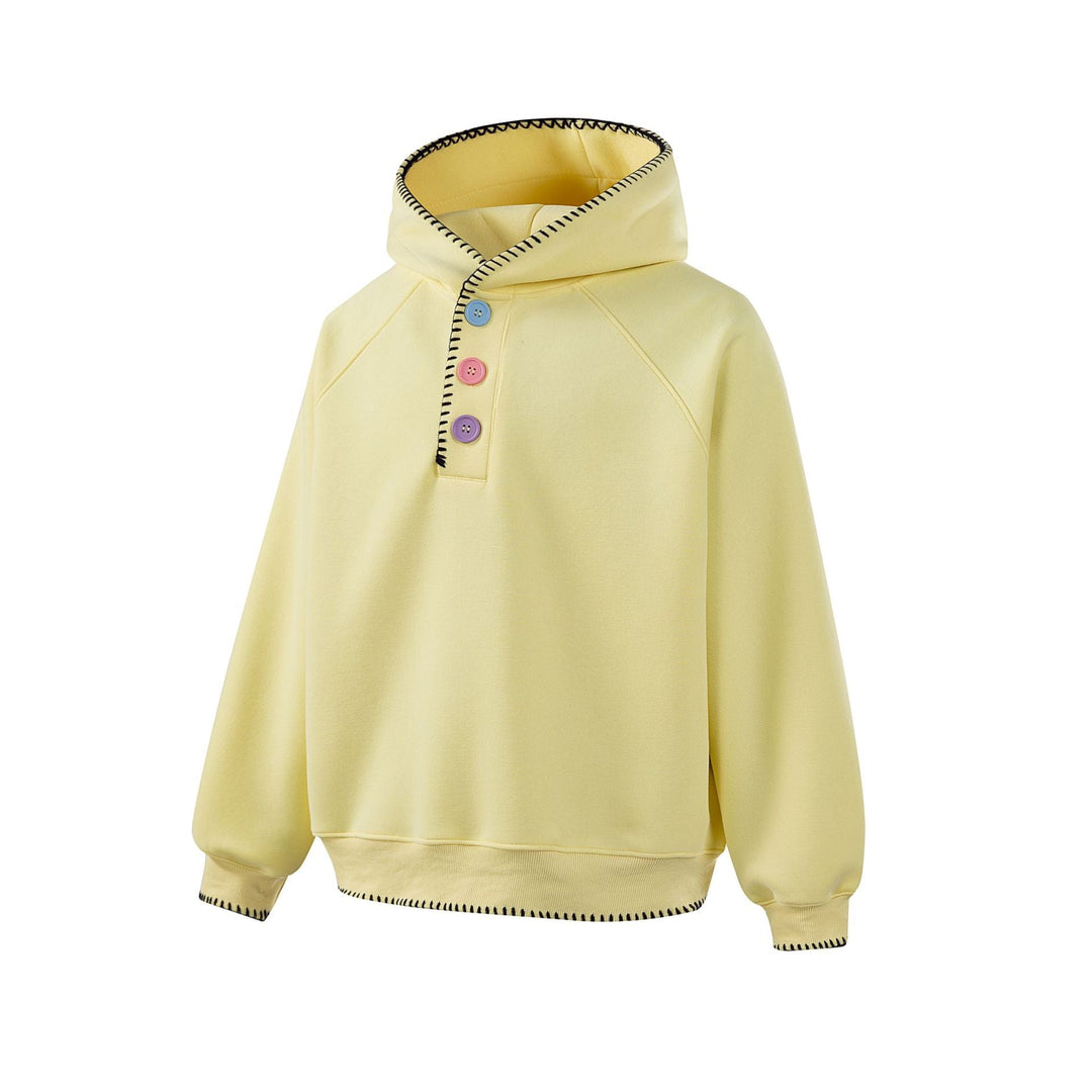 Damen Kapuzenpullover mit halber Knopfleiste, dekorativer Sattelnaht und Oversize-Schnitt Echoarchiv
