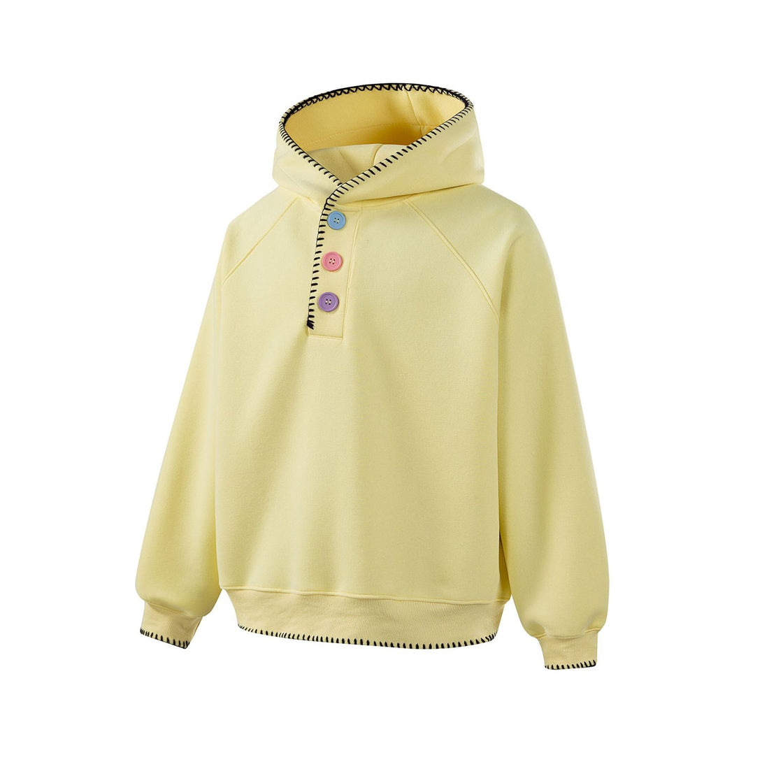 Damen Kapuzenpullover mit halber Knopfleiste, dekorativer Sattelnaht und Oversize-Schnitt Echoarchiv