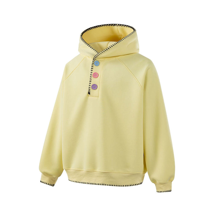 Damen Kapuzenpullover mit halber Knopfleiste, dekorativer Sattelnaht und Oversize-Schnitt Echoarchiv