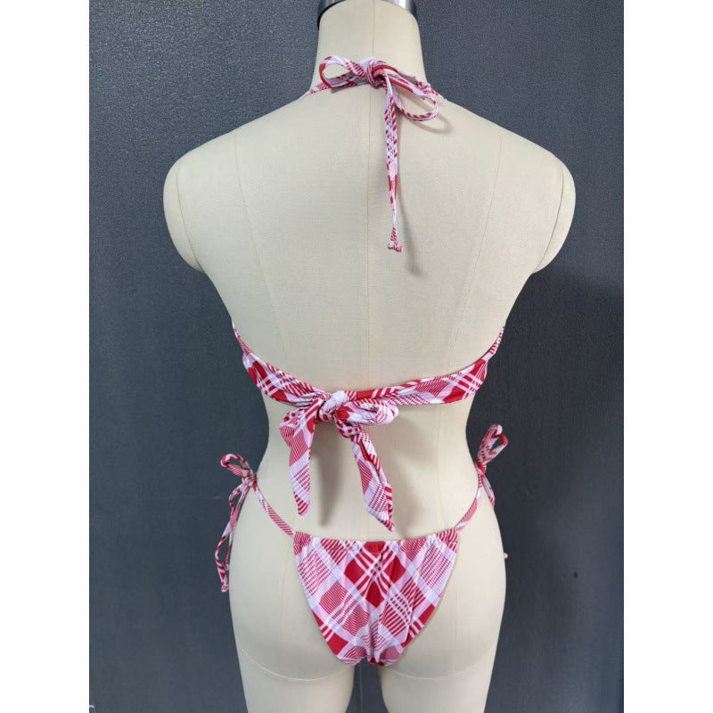 Damen Crop-Top Bikini mit asymmetrischem Schnitt und modischem Karomuster Echo Archiv
