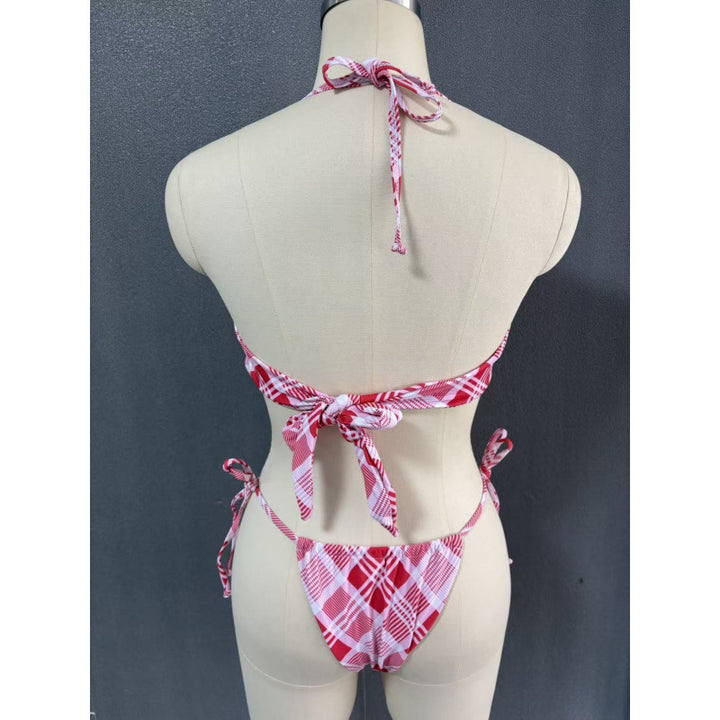Damen Crop-Top Bikini mit asymmetrischem Schnitt und modischem Karomuster Echo Archiv