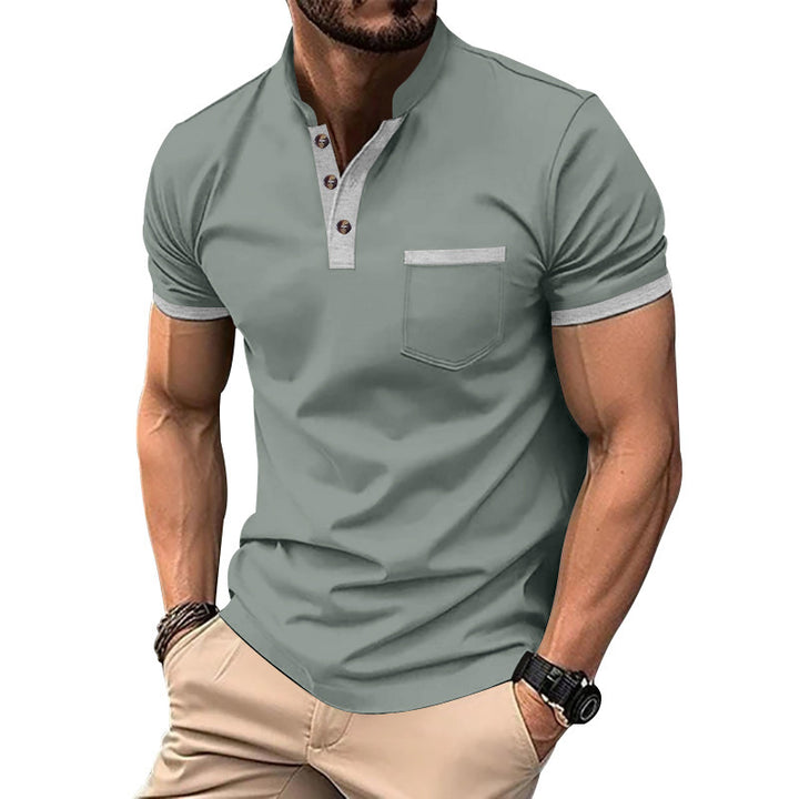 Herren Kurzarmpolo mit kontrastierenden Knöpfen und Brusttasche Echoarchiv