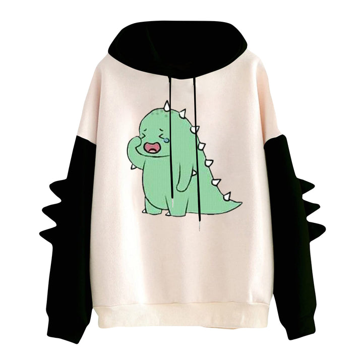 Damen Kapuzenpullover mit niedlichem Dinosaurier-Print und dreidimensionalen Ärmeldetails – Auréline