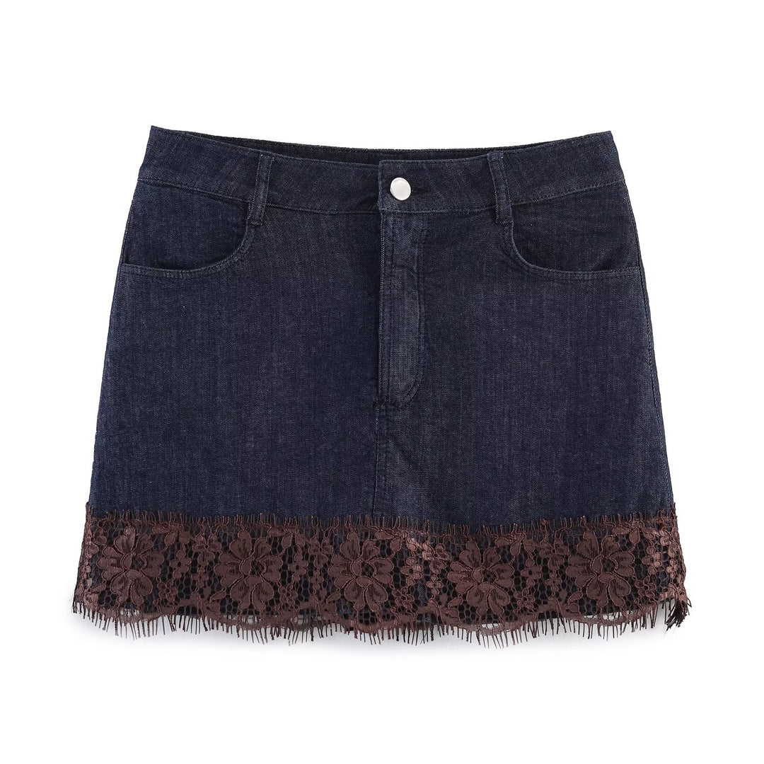 Damen Jeansrock mit eleganter Spitze und Knopfdetails Echo Archiv