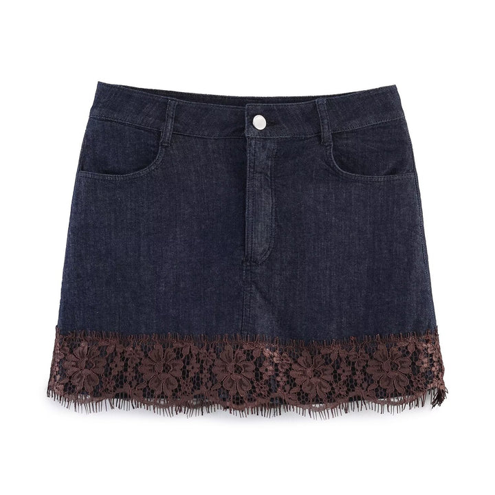 Damen Jeansrock mit eleganter Spitze und Knopfdetails Echo Archiv