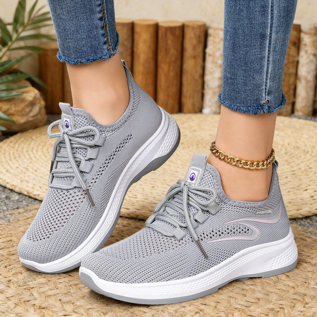 Damen nan atmungsaktiver Strick-Freizeitsneaker mit elastischer Schnürung und stoßabsorbierender Keilsohle Echo Archiv