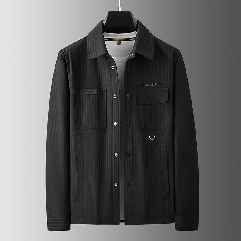 Herren Utility-Overshirt mit feiner Nadelstreifenstruktur, Brusttaschen und D‑Ring Echo Archiv