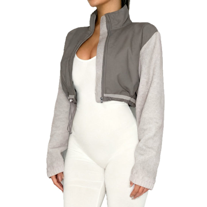 Damen nan kurzes Fleece-Zipjacke mit Stehkragen, Tunnelzugsaum und Brusttasche Echo Archiv