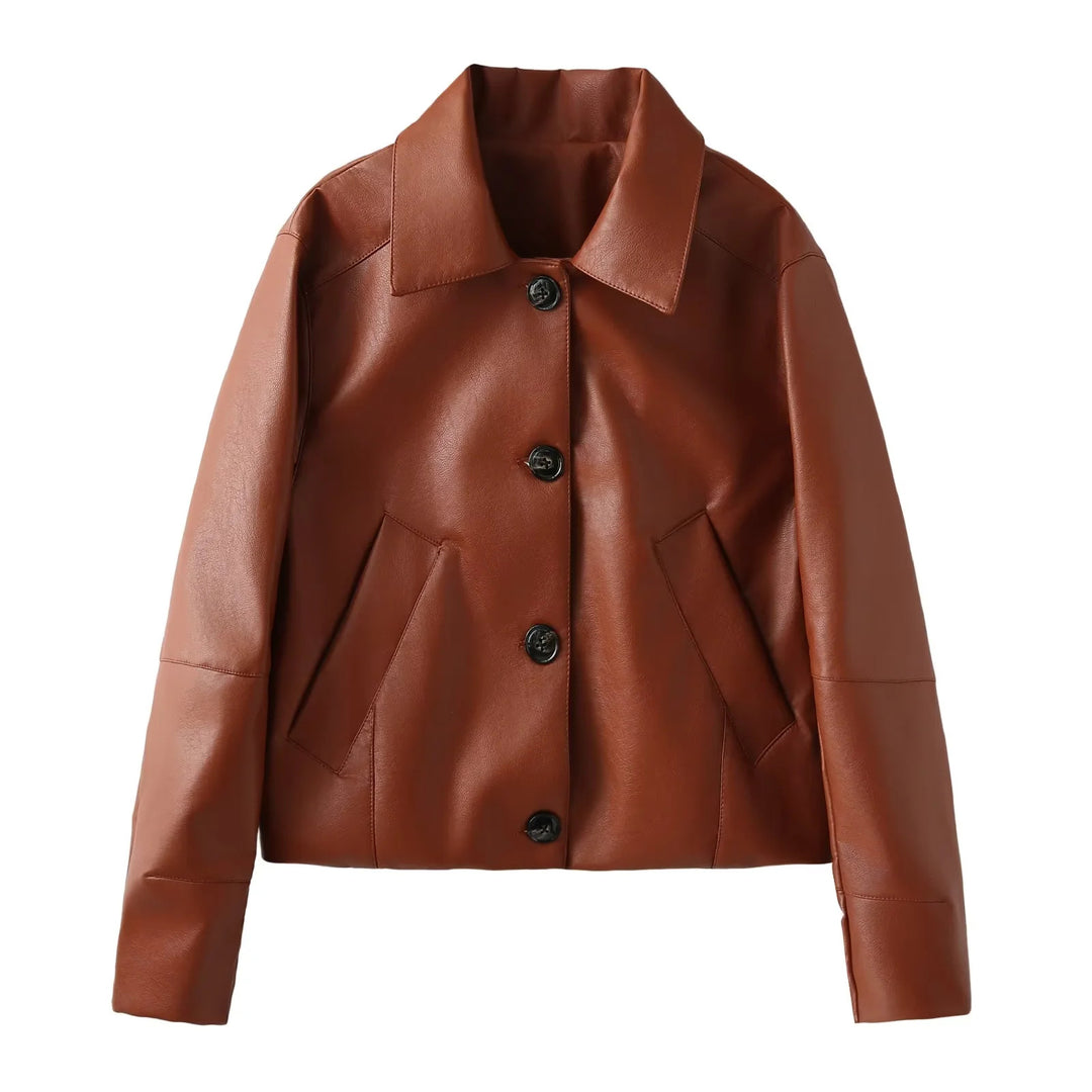 Damen nan taillierte Kunstlederjacke im Blousonstil mit Hemdkragen Echo Archiv