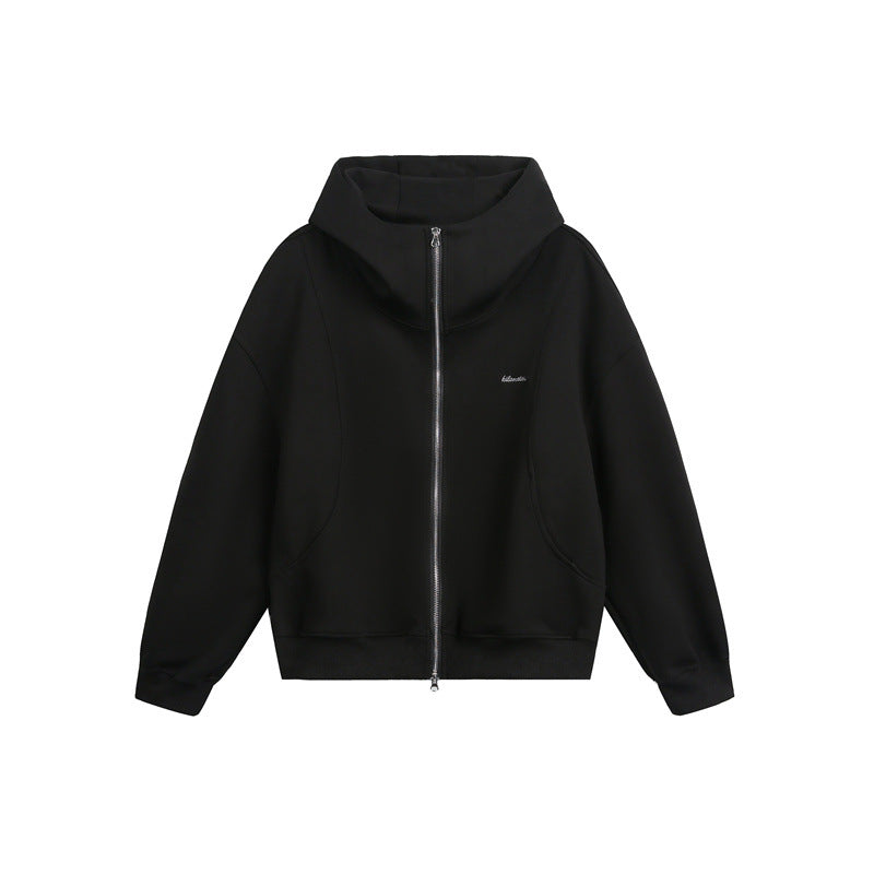Damen Locker geschnittene Reißverschluss-Hoodie mit hohem Funnelkragen und Zwei-Wege-Funktion Echoarchiv