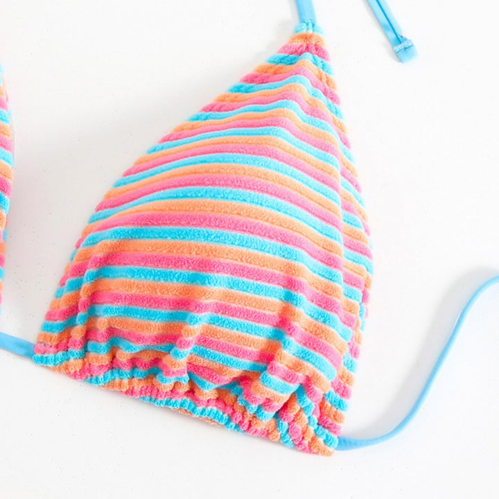 Damen Triangel-Bikini mit verstellbaren Bindebändern und verspieltem Streifenmuster Echo Archiv