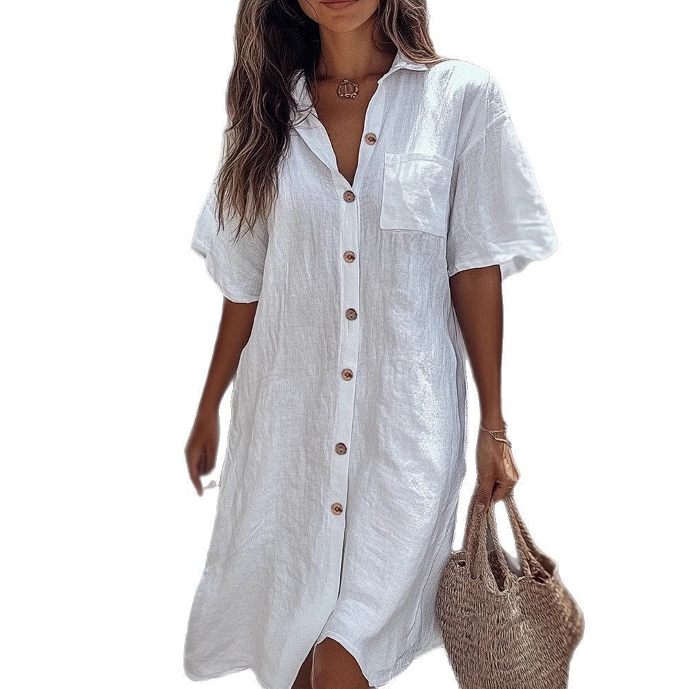 Damen Leinen Maxikleid mit eleganten Knopfdetails Echo Archiv