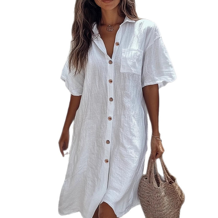 Damen Leinen Maxikleid mit eleganten Knopfdetails Echo Archiv