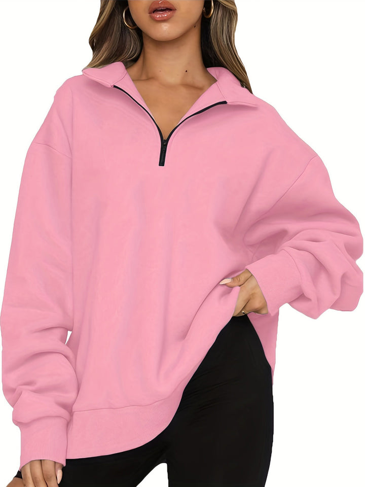 Damen nan Oversized Sweatshirt mit Kurzreißverschluss, Stehkragen und Kängurutasche Echo Archiv