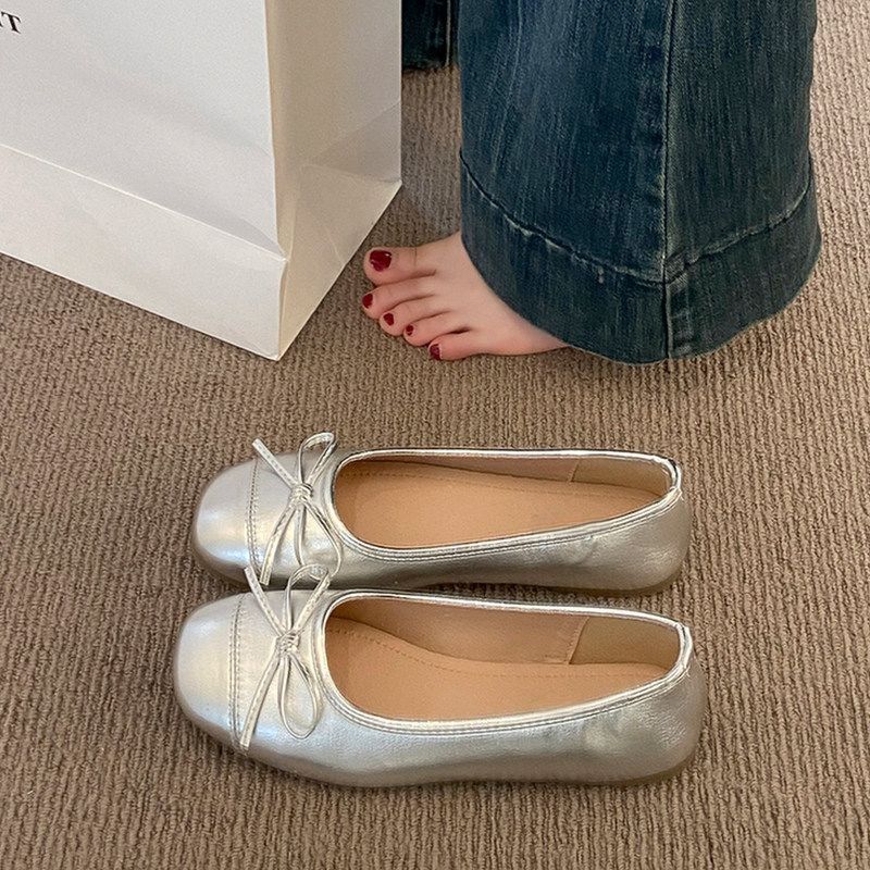 Damen Ballerina-Slipper mit quadratischer Zehenbox, weichem Komfortfußbett und Zierschleife Echo Archiv