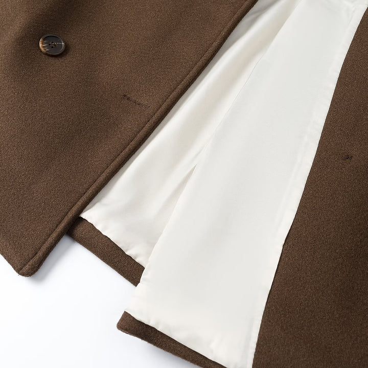 Damen Kurz Doppelreihiger Wollmix-Peacoat mit weitem Revers Echoarchiv