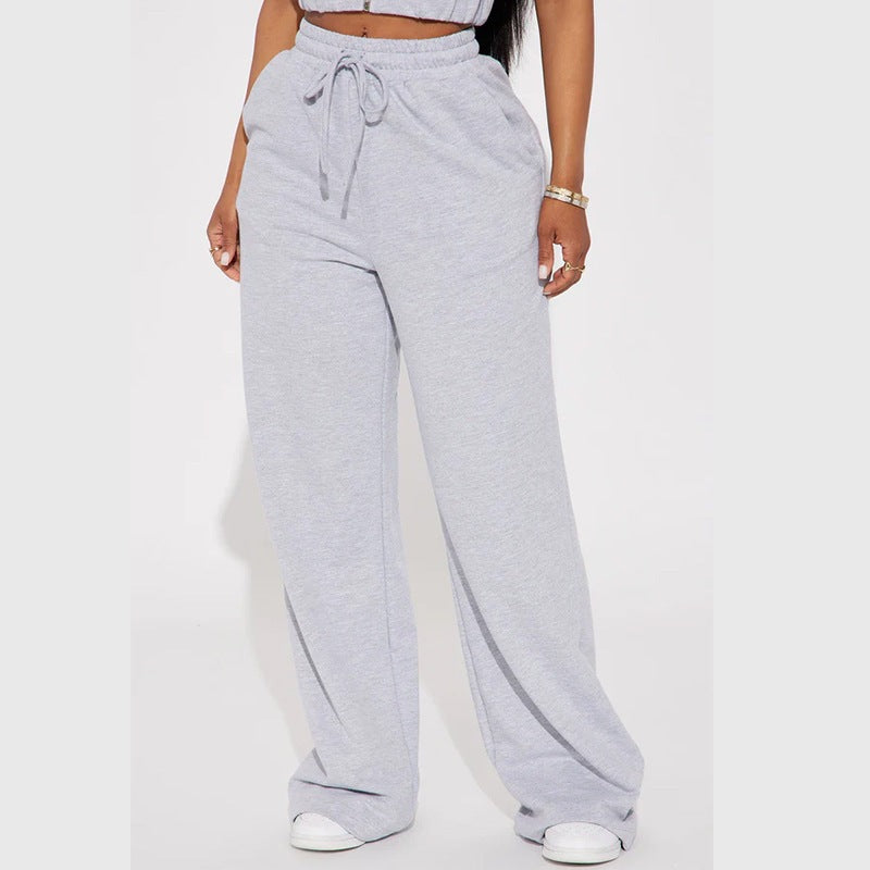 Damen nan breite High-Waist Loungehose aus weichem Baumwollmix mit Kordelzug und Eingrifftaschen Echo Archiv