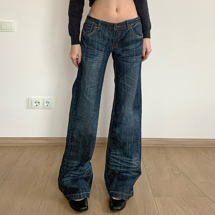 Damen Weite High‑Waist Denim-Jeans mit Used‑Effekt und geradem Bein Echo Archiv