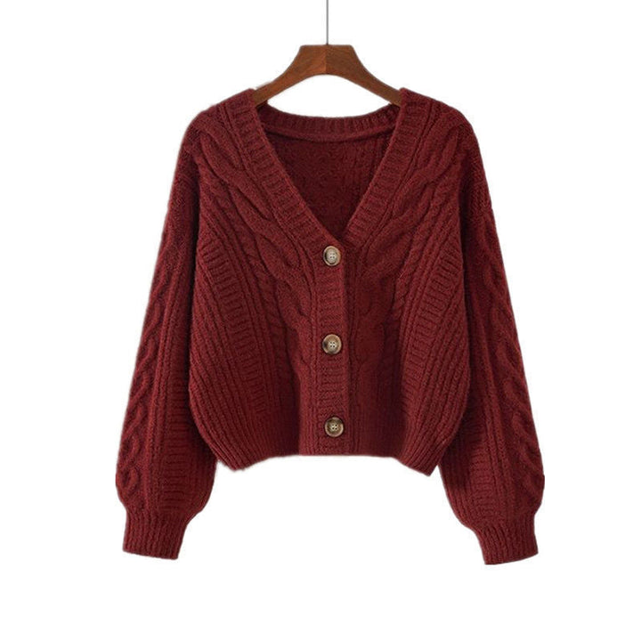 Damen Strickjacke mit ausgefallenem Zopfmuster und tiefem V-Ausschnitt Echoarchiv