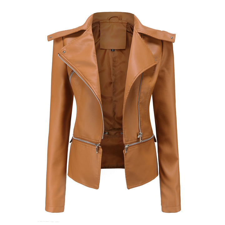 Damen nan taillierte Kunstleder-Bikerjacke mit asymmetrischem Reverskragen Echo Archiv