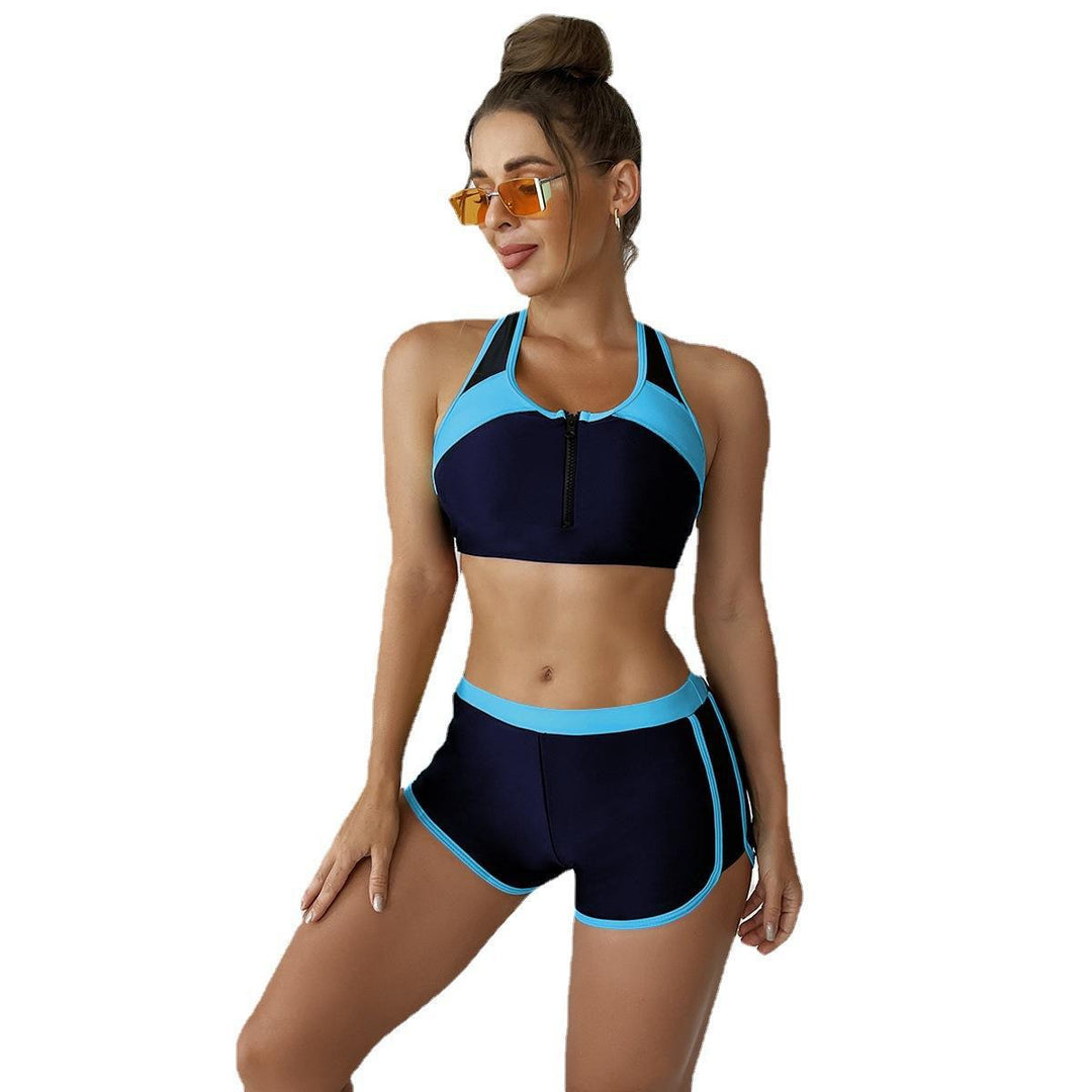 Damen Sportliches Bikini-Set mit kurzer Hose und Reißverschluss Echo Archiv