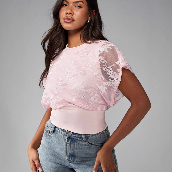 Damen Elegant strukturiertes Oberteil mit Spitzendetails Echo Archiv