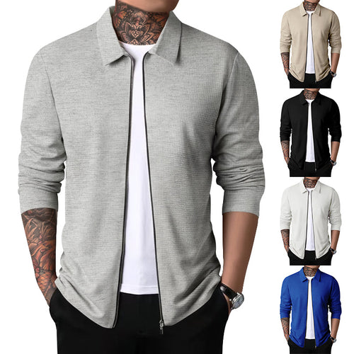Herren sportliches Langarm-T-Shirt mit Reißverschluss und atmungsaktivem Strukturdesign Echoarchiv