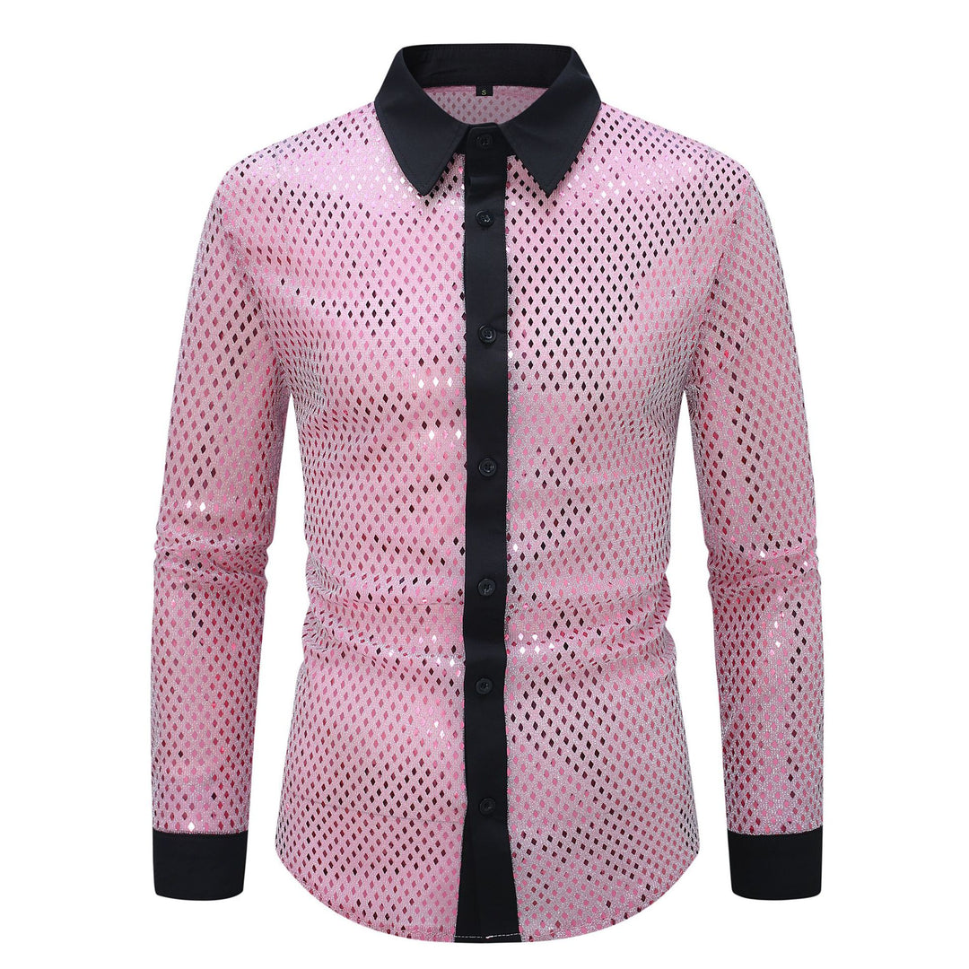 Herren elegantes Langarmhemd mit schimmerndem Design und modischem Kragen Echoarchiv