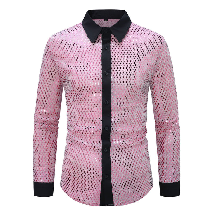 Herren elegantes Langarmhemd mit schimmerndem Design und modischem Kragen Echoarchiv