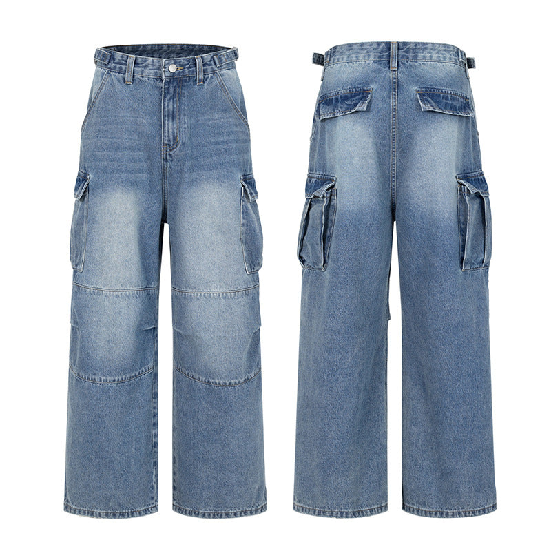 Damen Ultraweite Palazzodenim-Cargohose mit tiefem Schritt und übergroßen Klappentaschen Echo Archiv