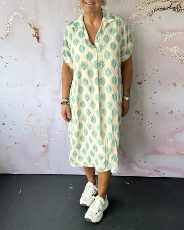 Damen nan kaftanähnliches Hemdblusenkleid mit V-Ausschnitt, überschnittenen Schultern und strukturierter Musselin-Qualität Echo Archiv