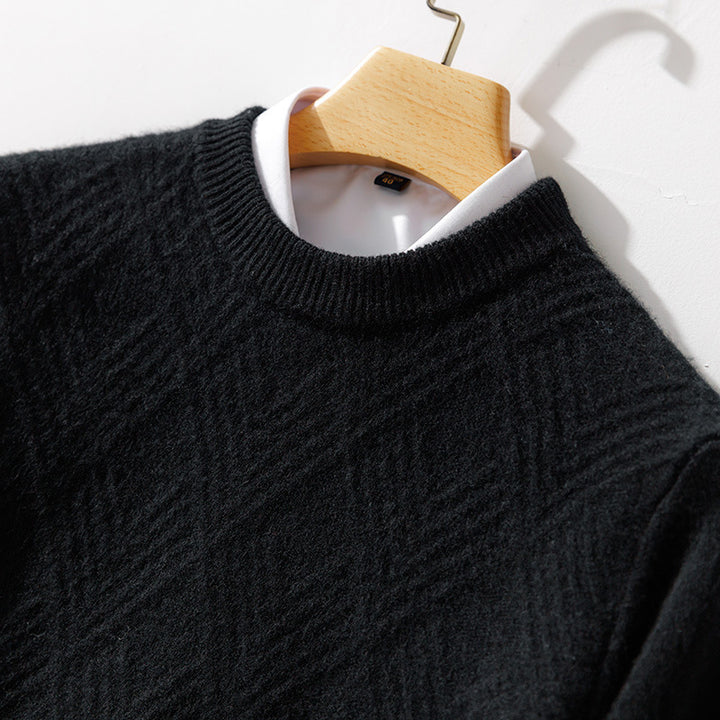 Herren Feiner Strukturstrickpullover mit kurzem Stehkragen und Diamant‑Relief Echoarchiv