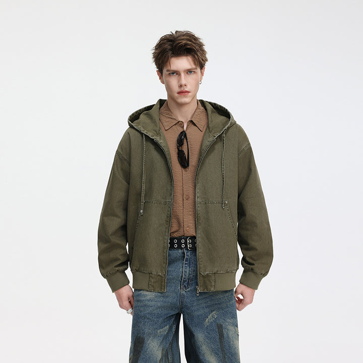 Herren Oversize Kapuzenjacke aus gewaschenem Canvas mit Reißverschluss und Utility-Taschen Echo Archiv