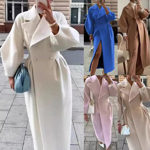 Damen nan taillierter Doppelreihiger Trenchcoat mit weitem Ärmel und hohem Beinschlitz Echo Archiv
