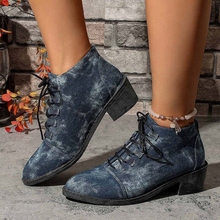 Damen Jeansoptik Schnür-Ankleboots mit niedrigem Blockabsatz Echo Archiv