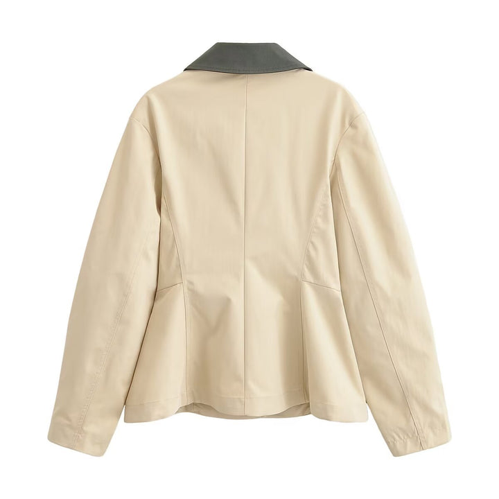 Damen Taillierte leichte Übergangsjacke mit Kontrastkragen und Druckknopfleiste Echo Archiv
