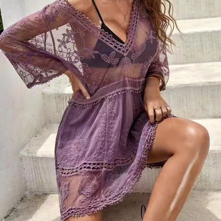 Damen luftiger Beachcover-Up mit aufwendiger Stickerei Echo Archiv