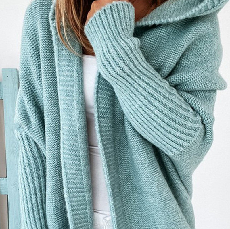 Damen Longline Kapuzen-Strickcardigan mit offener Front – Veloura