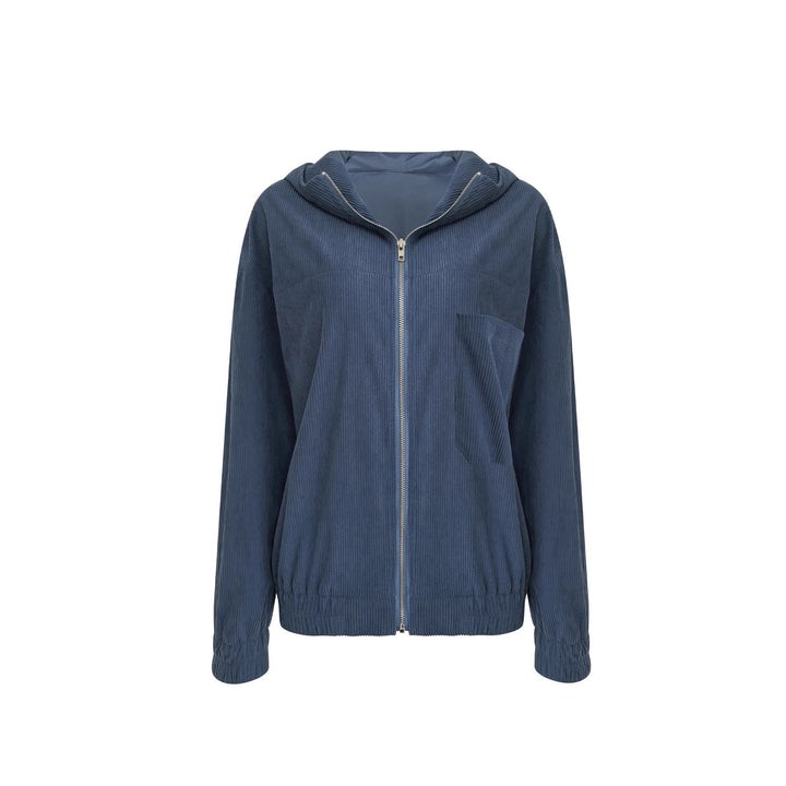 Damen Casual Cord-Hoodiejacke mit feiner Kordsamtstruktur, durchgehendem Reißverschluss und elastischem Saum – Célinea