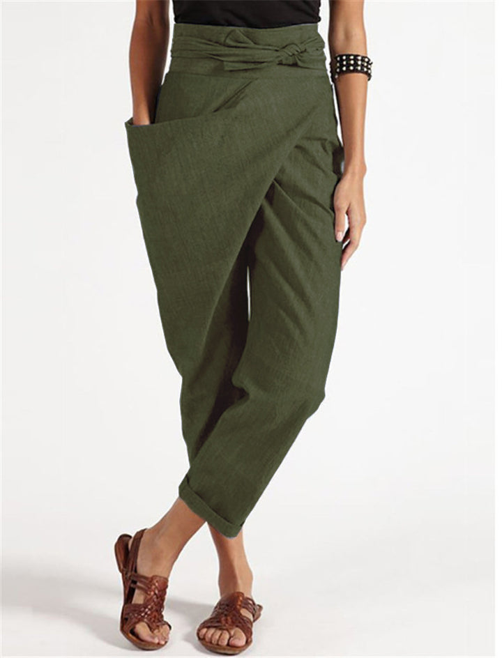 Damen nan Wickelhose aus Leinenmix mit hohem Taillenbund, überlappender Vorderseite und großzügiger Eingrifftasche Echo Archiv