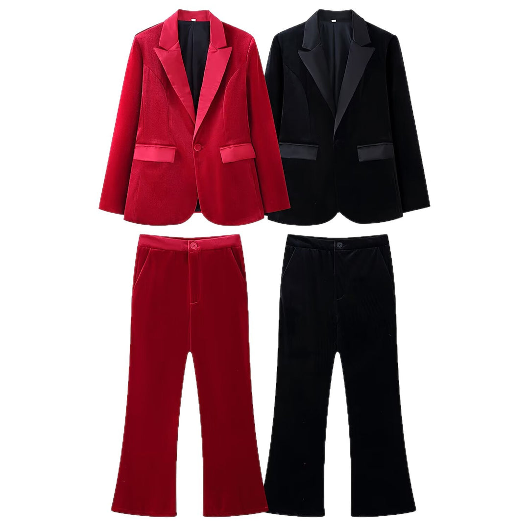 Damen Samt-Blazer mit Satin-Revers und taillierten Abnähern Echo Archiv