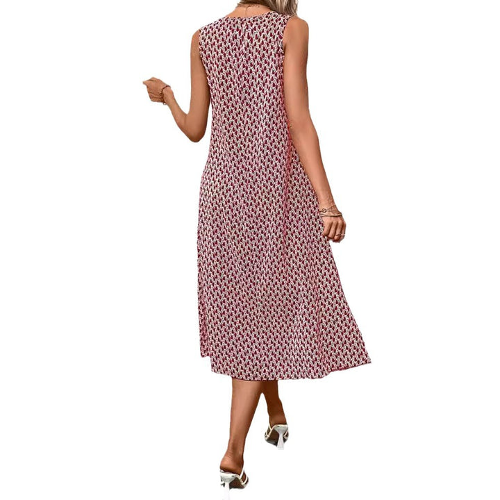 Damen nan ärmelloses A-Linien-Midikleid mit Rundhalsausschnitt, seitlichem Beinschlitz und feinem Geometrie-Print Echo Archiv