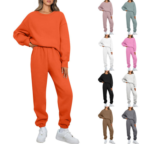 Damen zweiteiliges Comfort-Loungewear-Set mit oversized Rundhals, hochgeschnittener Jogginghose und elastischem Knöchelbund – Élanora