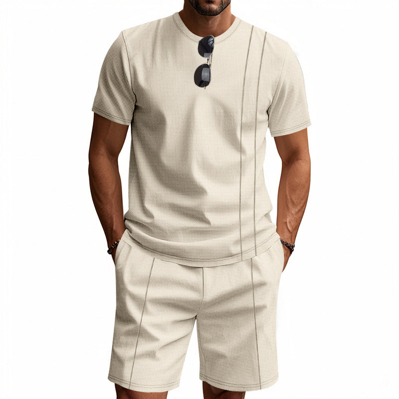 Herren nan urbanes Waffel-Jersey-Ensemble mit kontrastierenden Ziernähten und lockerer Bermuda-Passform Echo Archiv