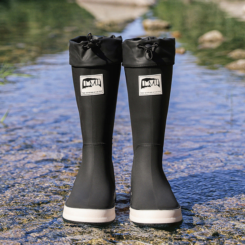 Damen kniehohe wasserdichte Gummistiefel mit verstellbarem Kordelabschluss Echoarhiv – Lioré