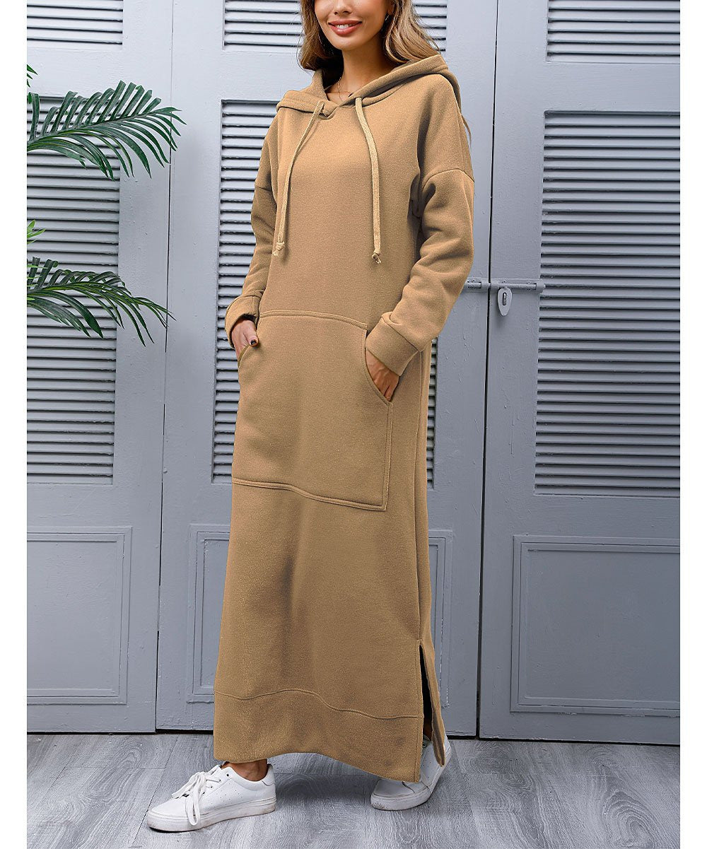 Damen nan langes Kapuzen-Sweatkleid mit Kängurutasche, Seitenschlitzen und lockerer Oversize-Passform Echo Archiv