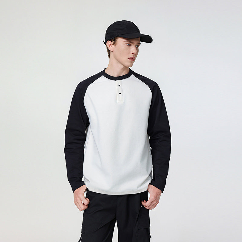 Herren Langarm-Henley-Sweatshirt mit Raglanärmeln, Relaxed-Fit und Knopfleiste Echo Archiv