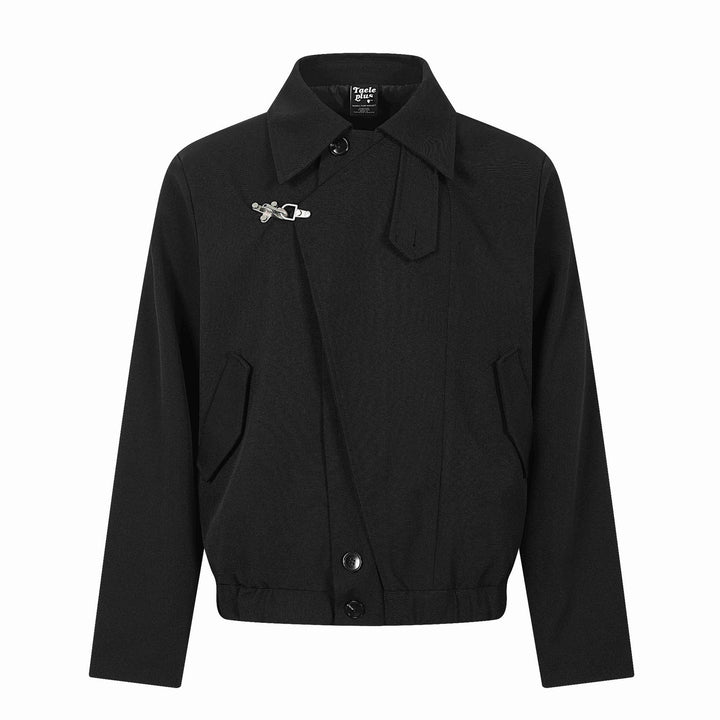 Damen Kurzblouson im Overshirt‑Stil mit markantem Hemdkragen und Metallhakenverschluss Echoarchiv
